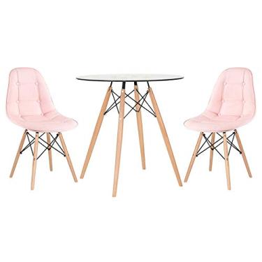 Imagem de Loft7, KIT - Mesa de vidro Eames 70 cm + 2 cadeiras Eames Botonê Rosa claro