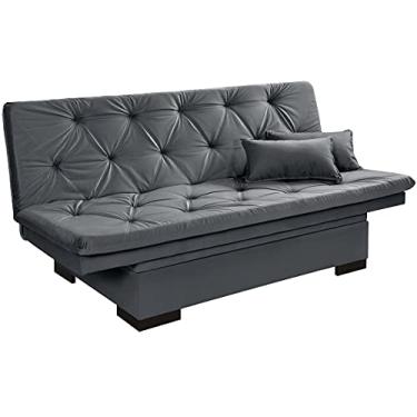 Imagem de Sofá Cama Reclinável Com Baú Veludo Liso Essencial Multiuso Cor:Cinza