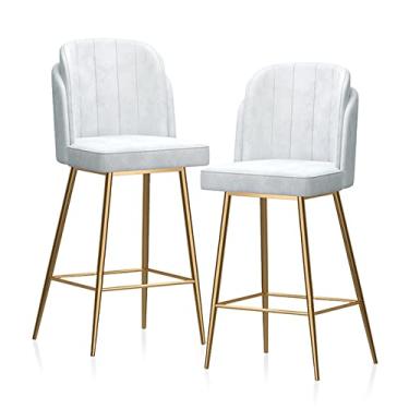 Imagem de Cadeiras de jantar cadeiras de sala de jantar bancos de bar de metal bancos de balcão com estofados e dourados banquetas de bar de perna de refeição de veludo cadeiras de bar de jantar, assento de altura 65 cm para pub café casa jantar cozinha -