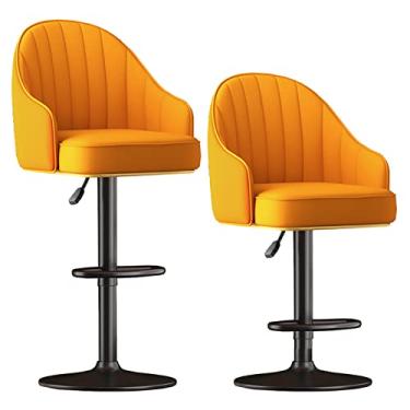 Imagem de Cadeiras de jantar cadeiras de sala de jantar elegante conjunto de 2 bancos de bar de altura de balcão, bancos de bar giratórios de couro PU ajustáveis com encosto, cadeiras de bar modernas para cozinha bistrô pub balcão de sala de jantar, laranja/cinza/B