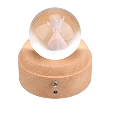 Imagem de DAUERHAFT Caixa de música Crystal Ball, caixa de música decorativa gravada delicada com base de madeira giratória com músicas clássicas para o Natal para mulheres (#4)