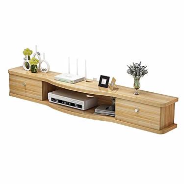 Imagem de Suporte de TV flutuante montado na parede unidade de armazenamento de TV, armário de TV fosco montado na parede, prateleira de armazenamento multimídia de madeira unidade de entretenimento Hello