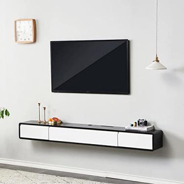 Imagem de JUNNIU Suporte de TV flutuante montado na parede – Prateleira de TV montada na parede com 2 gavetas, console de mídia de madeira centro de entretenimento sob a TV, prateleira de armazenamento multimídia de 120 cm para casa e escritório, fácil de colocar