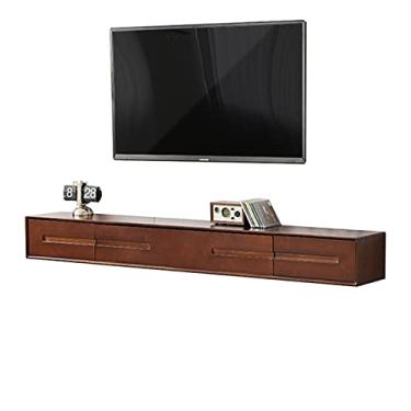 Imagem de JUNNIU Unidade de TV montada na parede, prateleira flutuante para TV com 2 gavetas, console de mídia montado na parede de 55,1 polegadas, centro de entretenimento, prateleira flutuante de armazenamento multimídia para sala de estar quarto/decoração B