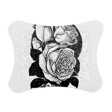 Imagem de Moldura de quebra-cabeça com estampa de plantas de rosas para decoração de imagem