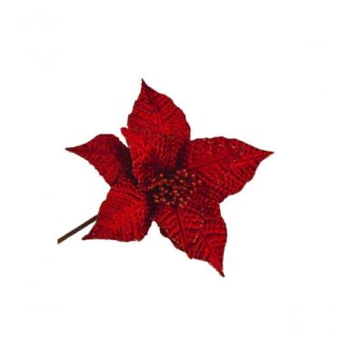 Imagem de Poinsetia Vermelha Com Detalhes Nas Pétalas 22cm - Fl354