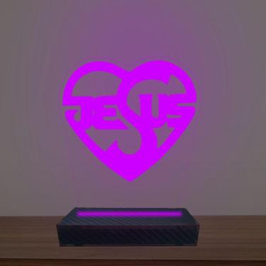 Imagem de Luminária Led 3d Jesus Coração Abajur Luxo