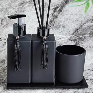 Imagem de Kit Para Lavabo e Banheiro Difusor Porta Sabonete Líquido Porta Escova e Pincel Bandeja Decorativa-Dispenser Organizadores e Decoração Para Banheiro-Preto