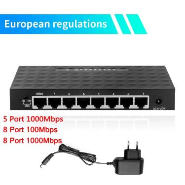 Imagem de Switch Gigabit Ethernet Network  RJ45 Lan Hub  Plug UE  Alto Desempenho  10 Mbps  100 Mbps