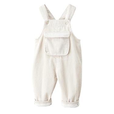 Imagem de Happy Cherry Macacão infantil de veludo cotelê com botão ajustável, calça grande, simples, roupa, B - bege, 2-3 Anos