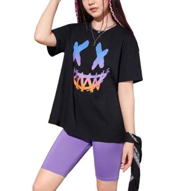 Imagem de Floerns Conjunto de camiseta de manga curta e short de motociclista de duas peças para meninas, Roxo violeta, 8-9 Anos