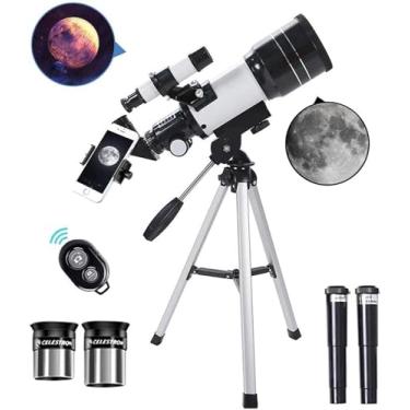 Imagem de BAOERYAA Telescópio refletor para iniciantes, telescópio astronômico com tripé, monotubo de grande diâmetro de 70 mm, distância de foco de 300 mm, refrator de refração de alta ampliação 150X