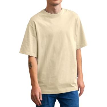 Imagem de Camiseta masculina ultra macia de viscose de bambu, gola redonda, leve, manga curta, elástica, refrescante, casual, básica, Bege, GG