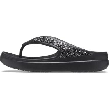 Imagem de Crocs Sandália feminina com salto plataforma enfeitada com salto | Sandálias, Glitter preto, 5