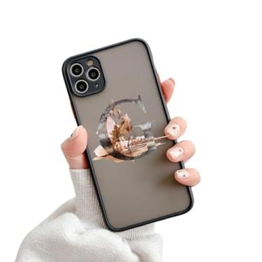 Imagem de Capa de telefone com letra inicial para iPhone X XR XS 13 12 11 14 Pro Max 7 8 Plus SE2 Retro Flower Gold AB 26 letras Capa à prova de choque, G, para iphone12 pro max