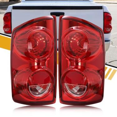 Imagem de CLERYYE Conjunto de luz traseira compatível com Dodge RAM 1500 2007 2008 | 2500 3500 2007-2009, lâmpada traseira tipo de halogêneo substitui 55277302AB 55277303AB, lado esquerdo e direito, par