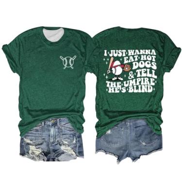 Imagem de Camisetas femininas de beisebol I Just Wanna Eat Hot Dogs & Tell The Umpire He's Blind Camisetas casuais de verão, Verde, GG