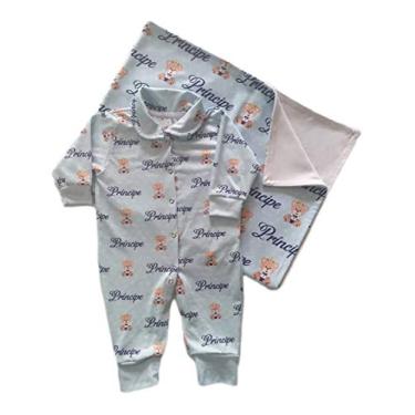 Imagem de Kit Saída Maternidade Com Macacão e Manta Ursinho Príncipe (Azul, P)