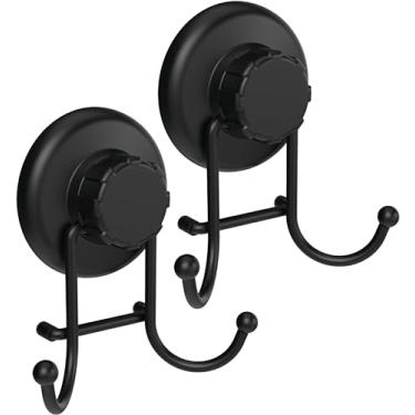 Imagem de HASKO acessórios – ganchos de ventosa para chuveiro – ganchos de toalha para banheiro, ganchos de chuveiro montados na parede – ganchos de banheiro resistentes para pendurar – suportes de toalha SS304 de aço inoxidável, preto (pacote com 2)