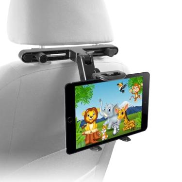 Imagem de Suporte para tablet de apoio de cabeça de carro Macally, suporte de carro ajustável para iPad para crianças no banco traseiro, compatível com dispositivos como iPad Pro Air Mini, Galaxy Tabs e tablets e telefones celulares de 7 "a 10" - preto