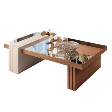 Imagem de Mesa De Centro Luna Nature Off White Com Espelho - Hb Móveis