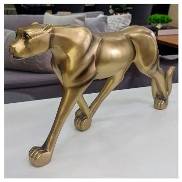 Imagem de Decoração Escultura Leopardo Dourado Enfeite Sala 31,5cm