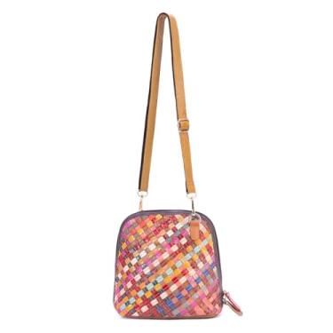 Imagem de KUAJING Bolsa tiracolo multicolorida de couro genuíno Argyle para mulheres, patchwork, bolsa colorida emendada, Cor 2