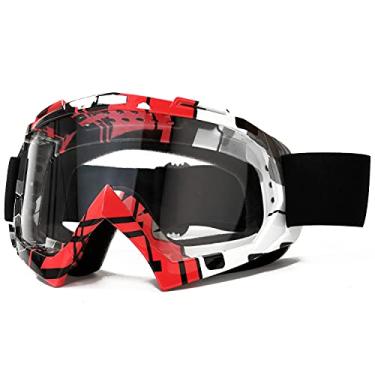 Imagem de FMY Óculos De Motocross Para Homens E Mulheres Jovens, Anti-Riscos À Prova De Poeira UV400 ATV Óculos de bicicleta suja Médio, Preto & Vermelho-Lente Transparente