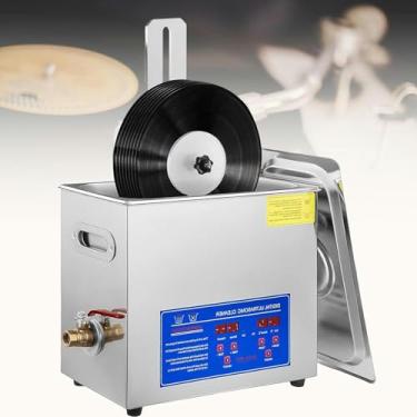 Imagem de KKSOUFX Limpador ultrassônico de discos de vinil de 6 litros, tempo de 0 a 30 minutos, máquina de limpeza ultrassônica de 180 W, 8 peças de uso único, limpeza dupla face com rotação automática