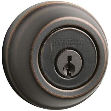 Imagem de Kwikset Fechadura de fechadura 780, bronze veneziano redondo porta de entrada frontal com chave externa, segurança SmartKey Rekey resistente a palhetas, parafuso morto de cilindro único