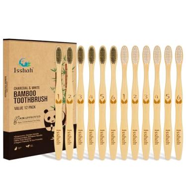 Imagem de Escovas de dentes de carvão de bambu natural ecológicas biodegradáveis – Pacote com 4