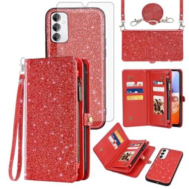 Imagem de Asuwish Capa de celular para Samsung Galaxy A14/M14 5G carteira com zíper destacável com protetor de tela de vidro temperado cordão alça de pulso flip compartimento para cartão de crédito A 14 4G 14A