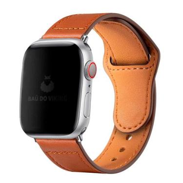 Imagem de Pulseira Couro Fecho Botão Pino Compatível com Apple Watch - Baú do Vi