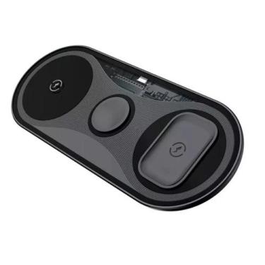 Imagem de Carregador Sem Fio Sistema Por Indução 3 Em 1 Smart Celular Fone - FAM