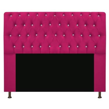 Imagem de Cabeceira Lady Estofada com Strass 140 cm para Cama Box de Casal Suede Pink Quarto - AM Decor