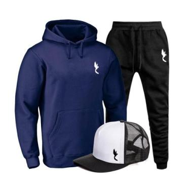 Imagem de Conjunto Moletom Masculino Canguru Confortável + Boné Macio - Polo Blu