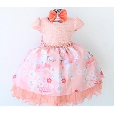 Imagem de Vestido Inafntil Coral Casamento Flor Princesa Luxo E Tiata - Pingo de