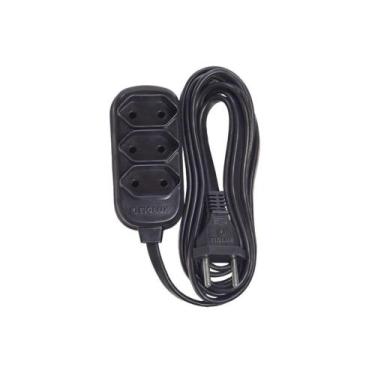 Imagem de Extensao Fiolux Bipolar 10M 2X0,75Mm Preta 3 Tomadas