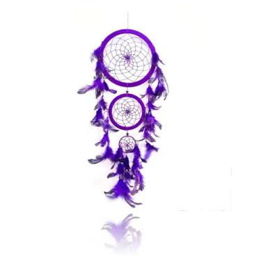 Imagem de Filtro Dos Sonhos grande 60cm Pena Roxo Hippie 3 AROS Apanhador decora