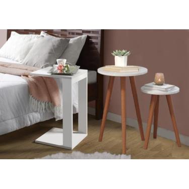 Imagem de 3 Mesas Cabeceira e Canto Centro Madeira Sala Quarto Branca - Colomi