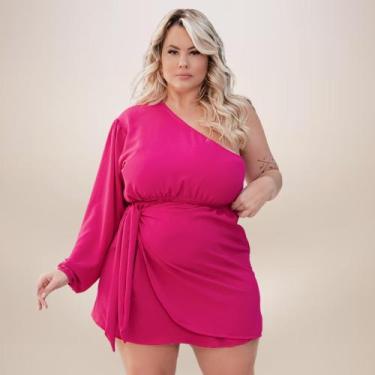 Imagem de Vestido Curto Vermelho Plus Size Envelope Natal Mula Manca Manga Bufan