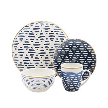 Imagem de Conjunto de louça redonda casual Delice Collection – 16 peças de porcelana para jantar e 4 pratos de salada, 4 tigelas, 4 canecas – presente para ocasiões especiais ou aniversários, 26,7 cm, azul/branco