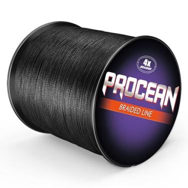 Imagem de Procean Linha de pesca trançada 100% PE 4 e 8 fios, linhas trançadas sensíveis de 2,7 a 136 kg, super desempenho e custo-benefício (preto, 2,7 kg (2,7 kg) 0,10 mm-1093 jardas)