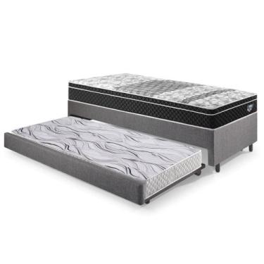 Imagem de Bicama Box Solteiro Linho Cinza 88x188x28 cm com Colchão Gransleep Mol