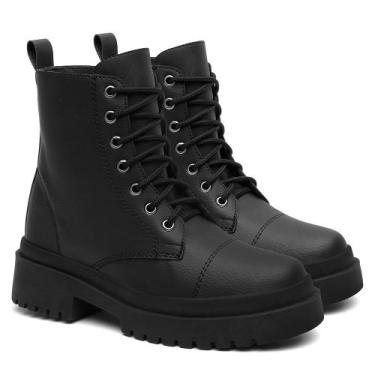 Imagem de Bota Coturno Feminino Preto Cano Médio Tratorada Super  - Rizzi Shoes,