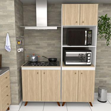Imagem de Conjunto Cozinha Modular Balcão Cooktop Torre Quente Marrom / Branco