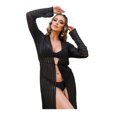 Imagem de Saída de praia Luxo Longa Kimono feminino Tricot Maxi Verão - EUC STOR