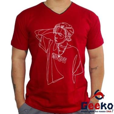 Imagem de Camiseta J-Hope 100% Algodão BTS K-pop Geeko, Vermelho gola v, G