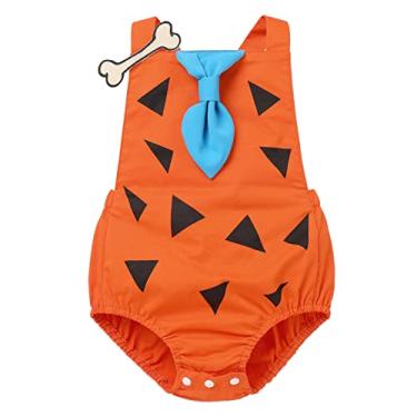 Imagem de IWEMEK Fantasia infantil de homem das cavernas para bebês, fantasia histórica da idade da pedra, roupa infantil para meninas, Halloween, cosplay, tutu, sessão de fotos, Macaquinho laranja, 0-6 Meses