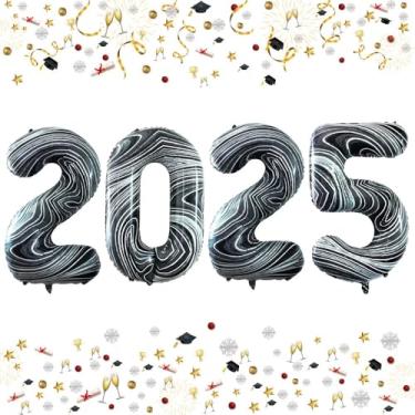 Imagem de GOER Balões com número de folha de 106 cm 2024 para decorações de festa de ano novo de 2024 (mármore preto)